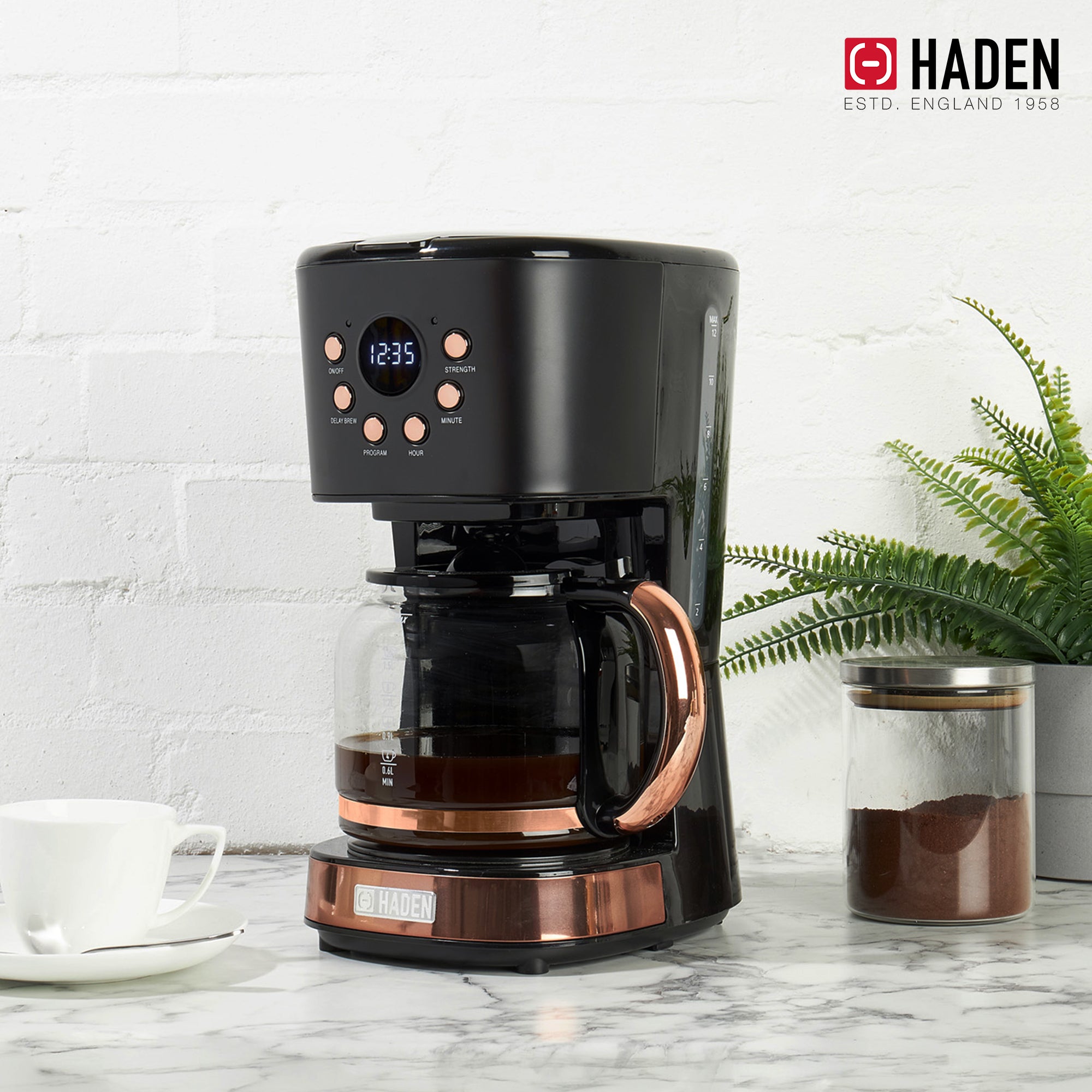 Haden 700W Compact Countertop Microwave & 12 Cup Coffee Maker, Black & Copper
