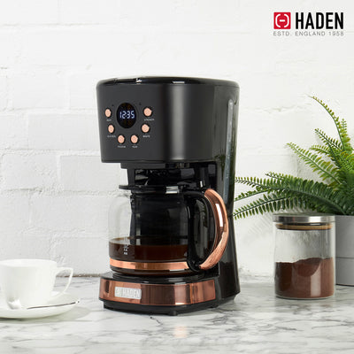 Haden 700W Compact Countertop Microwave & 12 Cup Coffee Maker, Black & Copper