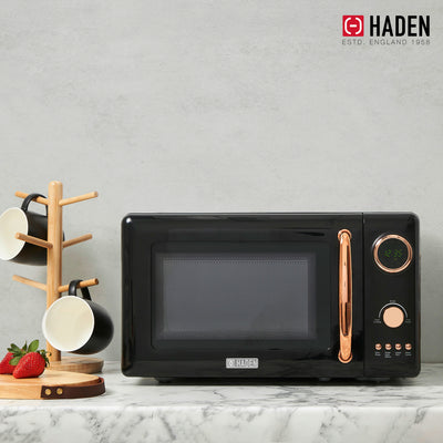 Haden 700W Compact Countertop Microwave & 12 Cup Coffee Maker, Black & Copper