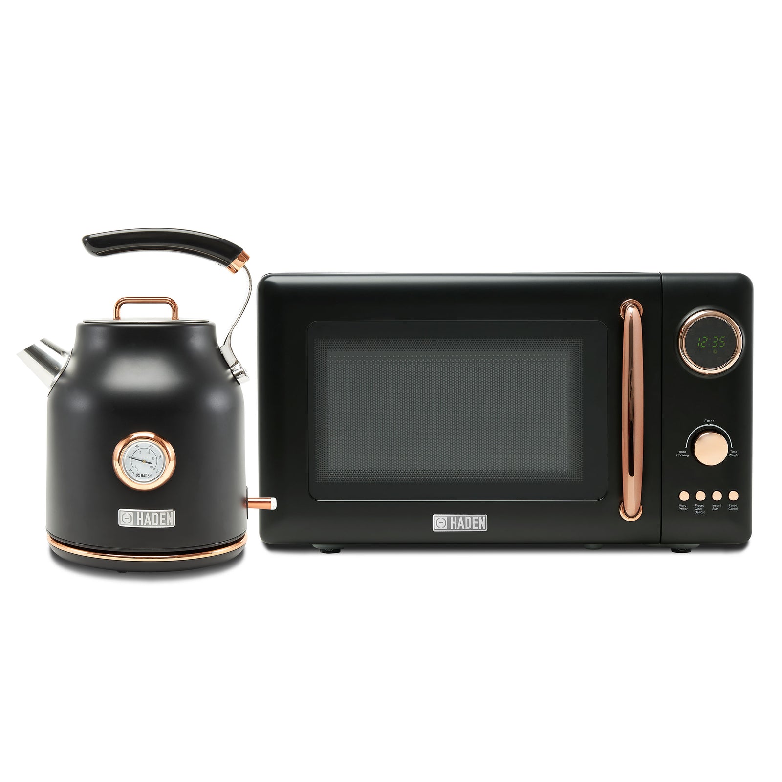 Haden 700W Countertop Microwave & Dorset 1.7L Electric Kettle, Black & Copper - VMInnovations