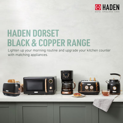 Haden 700W Countertop Microwave & Dorset 1.7L Electric Kettle, Black & Copper - VMInnovations