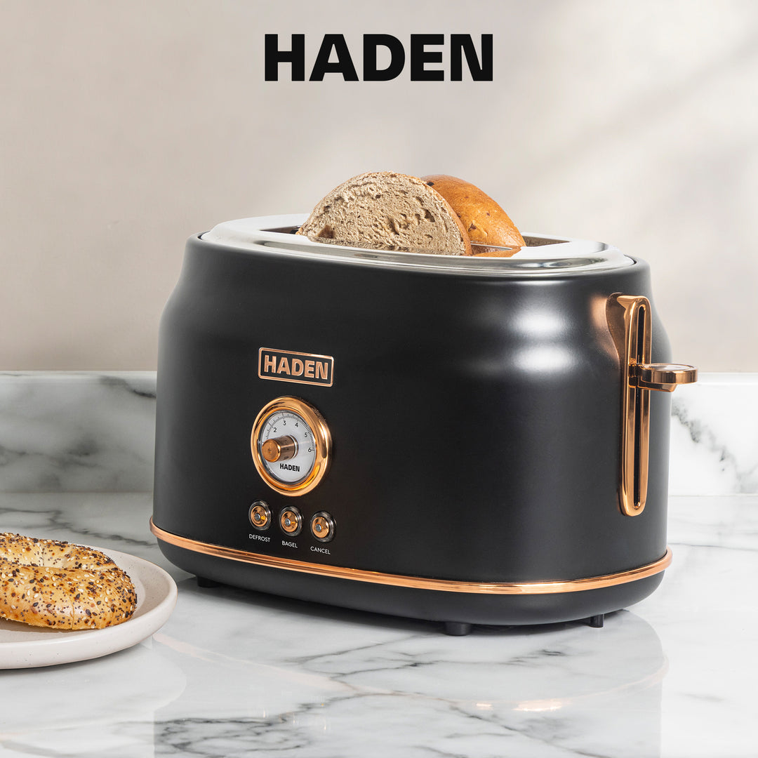 Haden Dorset 2 Slice Wide Slot Toaster & 12 Cup Coffee Maker, Black & Copper