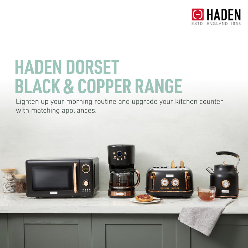 Haden Dorset Electric Water Kettle & 4 Slice Wide Slot Toaster, Black & Copper