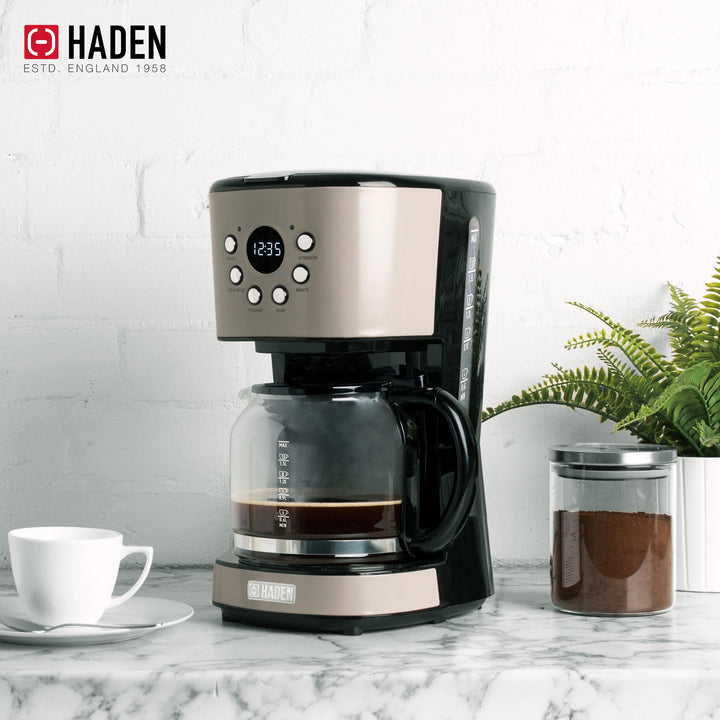 Haden 12 Cup Coffee Maker & Dorset 1.7L Electric Water Kettle, Putty & Chrome