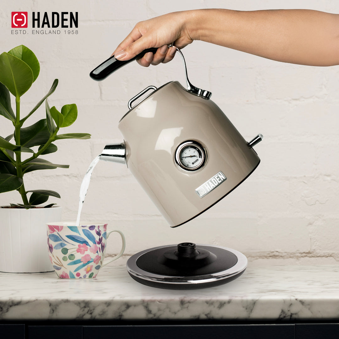 Haden 12 Cup Coffee Maker & Dorset 1.7L Electric Water Kettle, Putty & Chrome