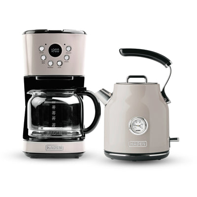 Haden 12 Cup Coffee Maker & Dorset 1.7L Electric Water Kettle, Putty & Chrome