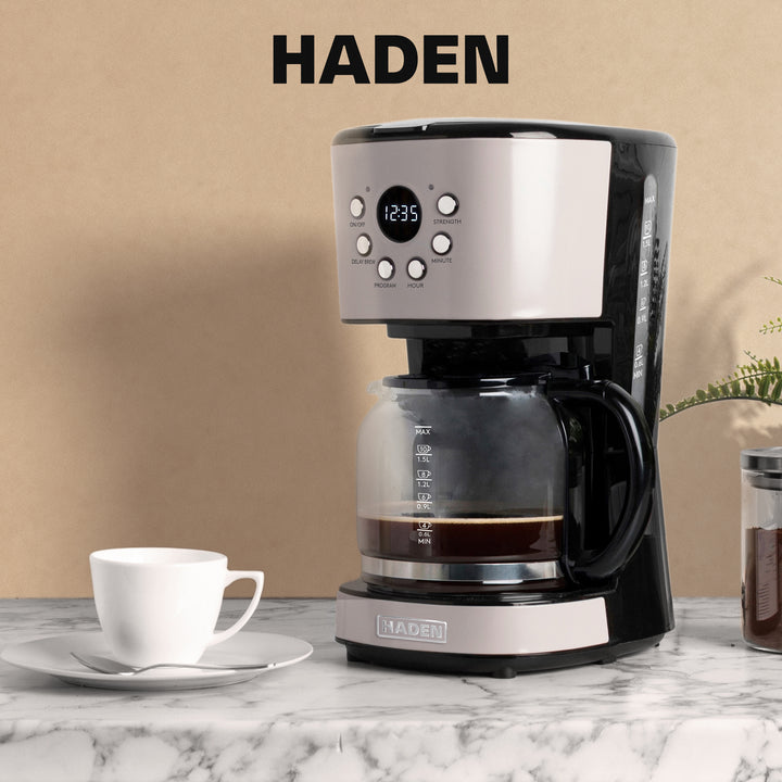 Haden Dorset 12 Cup Coffee Maker & 4 Slice Wide Slot Toaster, Putty & Chrome - VMInnovations