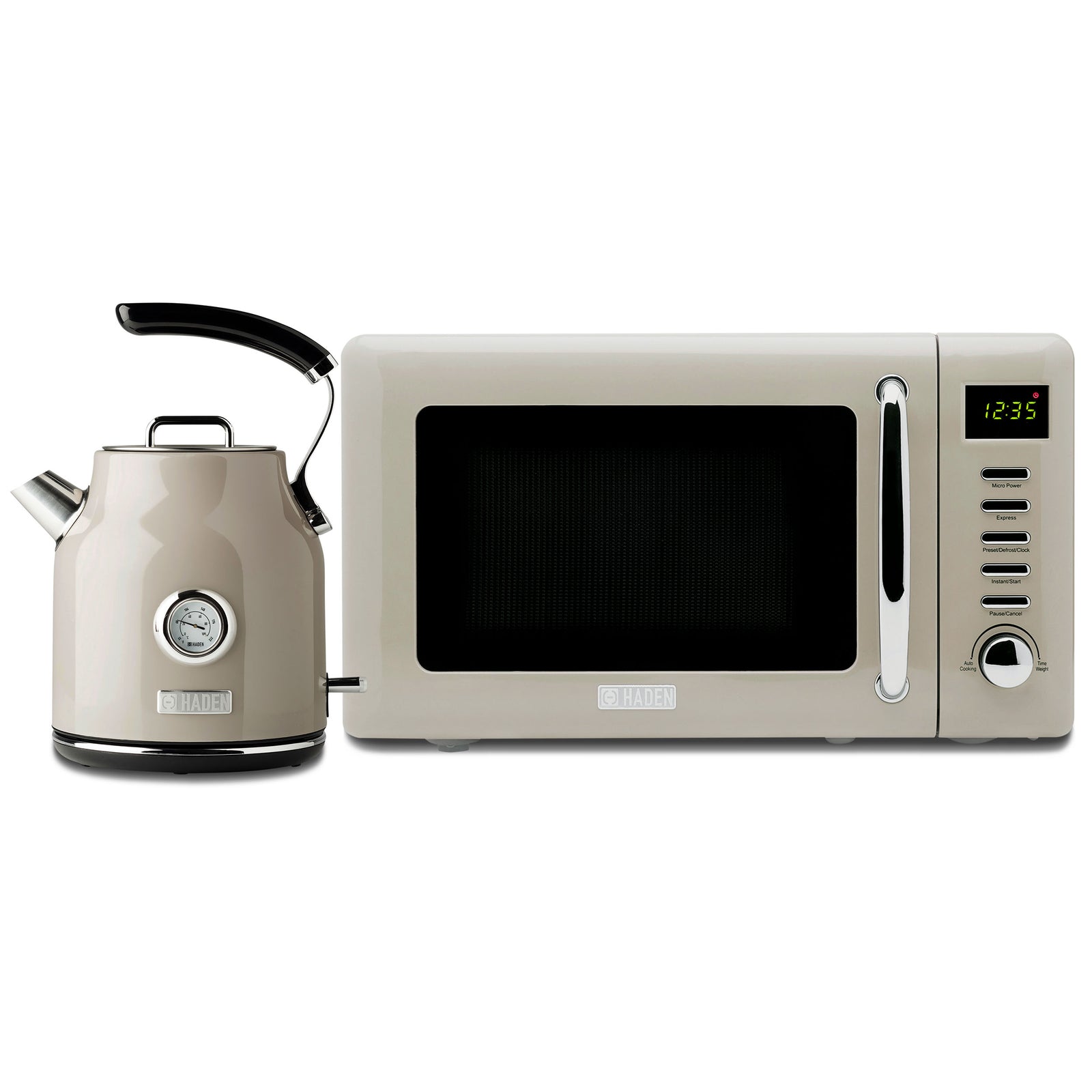 Haden 700W Countertop Microwave & Dorset 1.7L Electric Kettle, Putty & Chrome - VMInnovations
