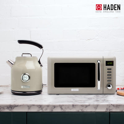 Haden 700W Countertop Microwave & Dorset 1.7L Electric Kettle, Putty & Chrome - VMInnovations