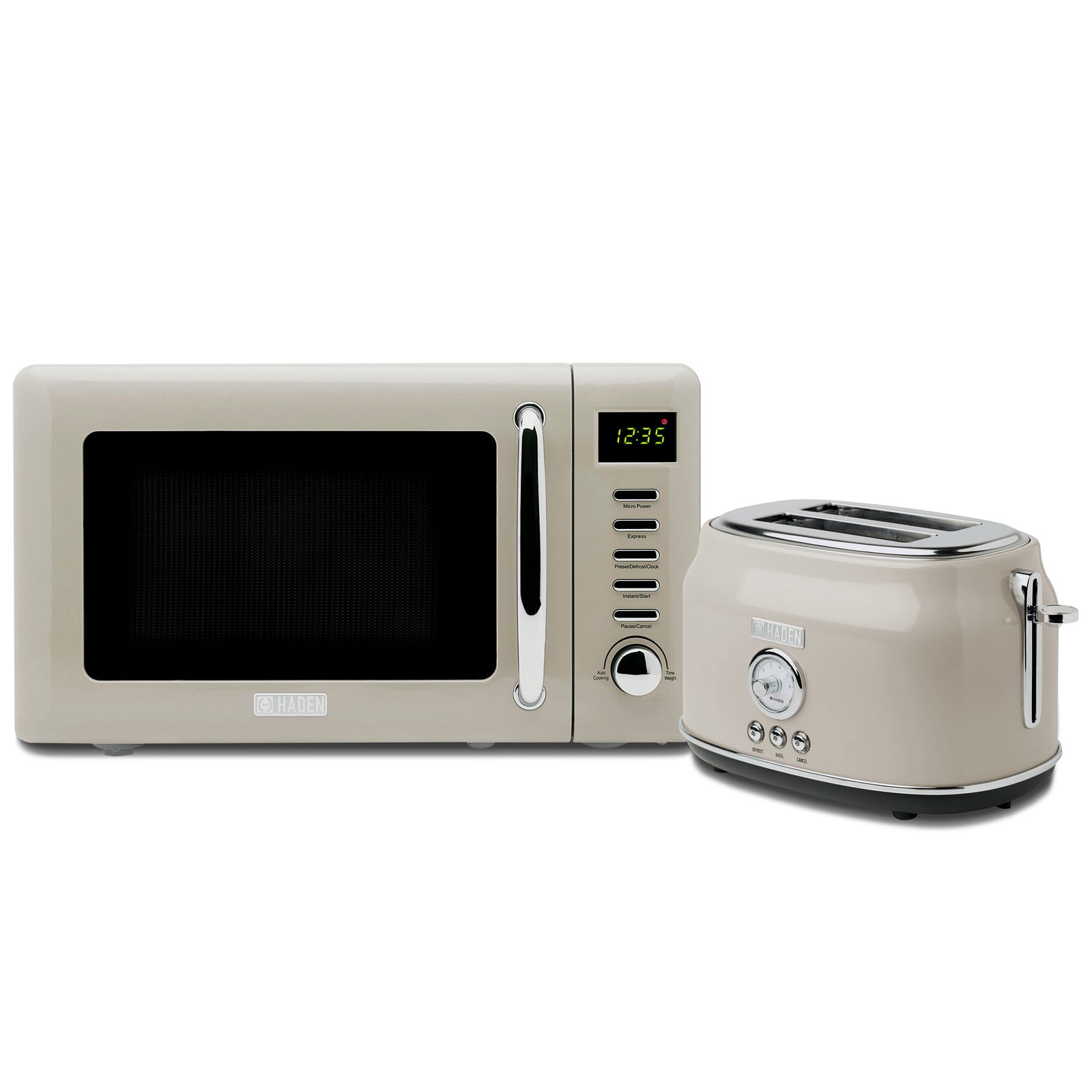 Haden Countertop Microwave & Dorset 2 Slice Wide Slot Toaster, Putty & Chrome - VMInnovations