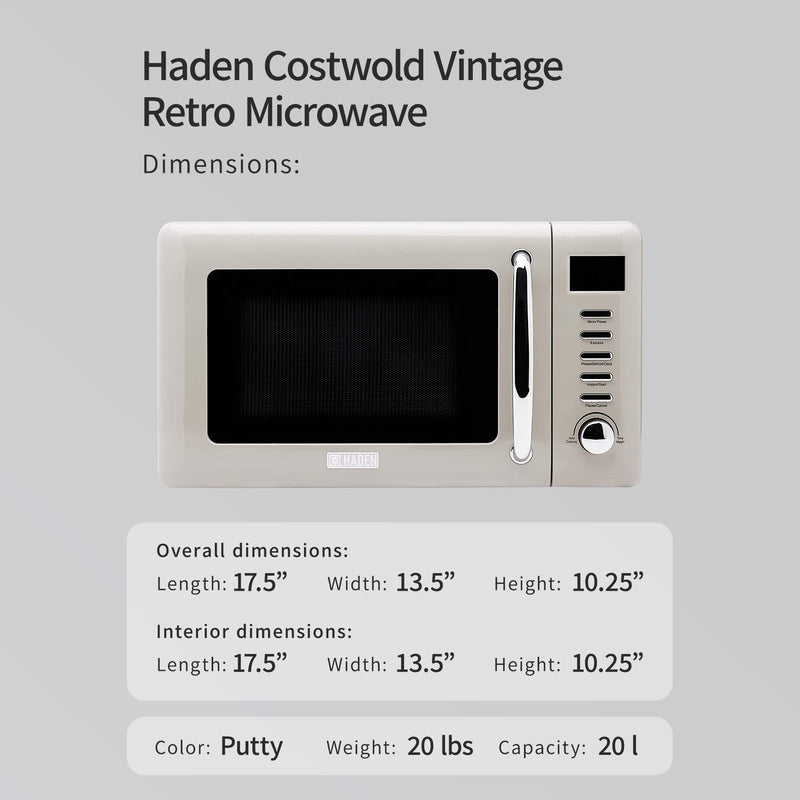 Haden Countertop Microwave & Dorset 2 Slice Wide Slot Toaster, Putty & Chrome