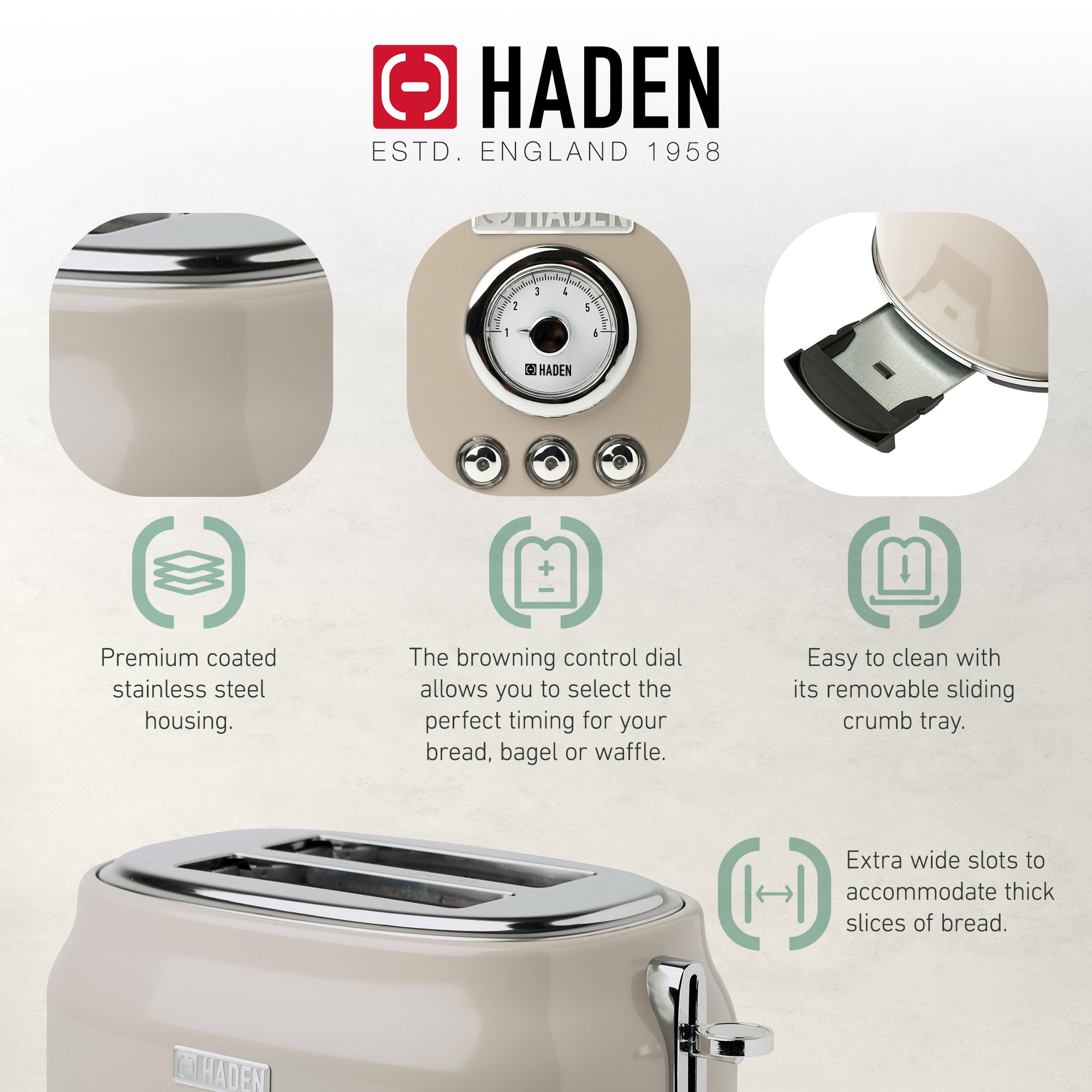 Haden Countertop Microwave & Dorset 2 Slice Wide Slot Toaster, Putty & Chrome - VMInnovations
