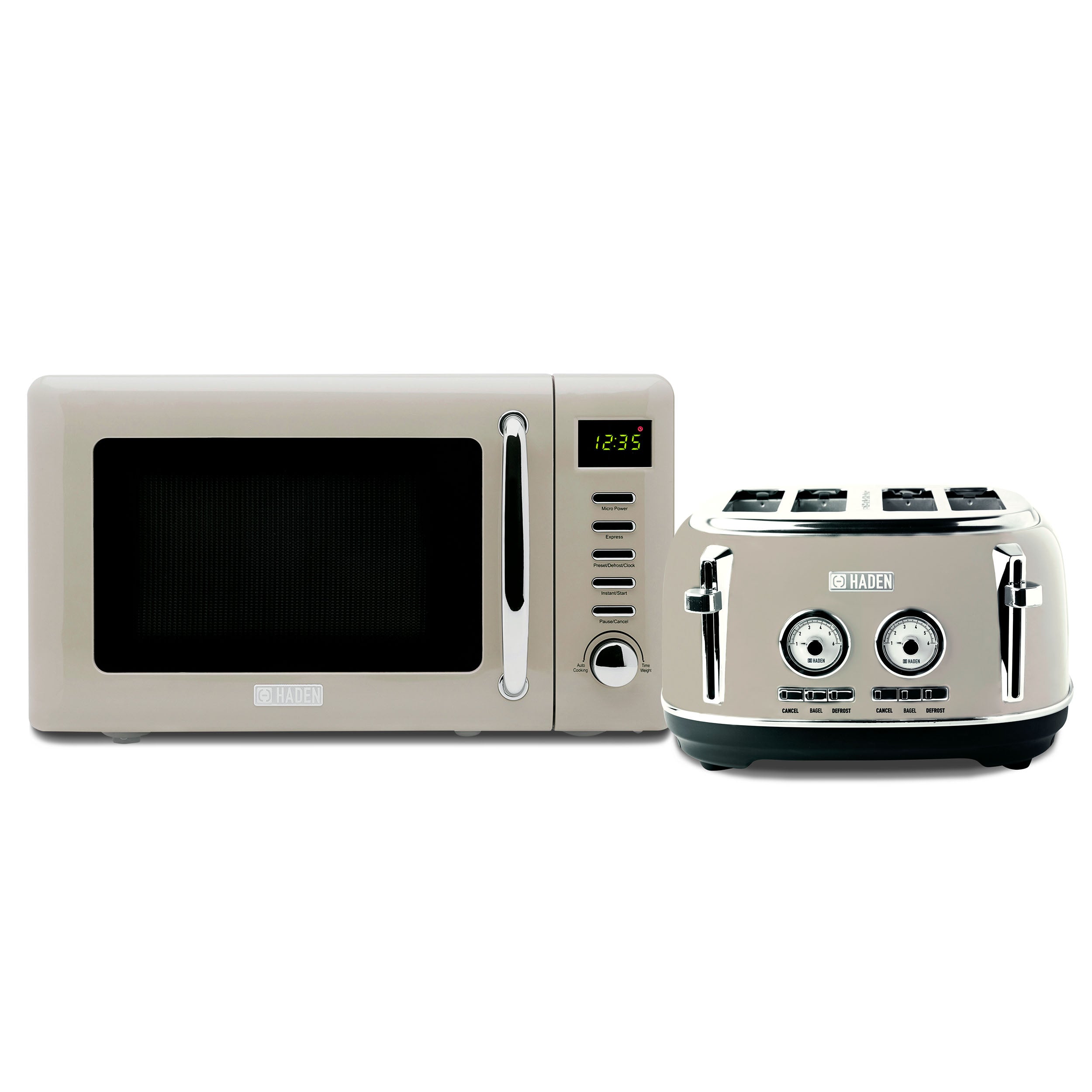 Haden Countertop Microwave & Dorset 4 Slice Wide Slot Toaster, Putty & Chrome