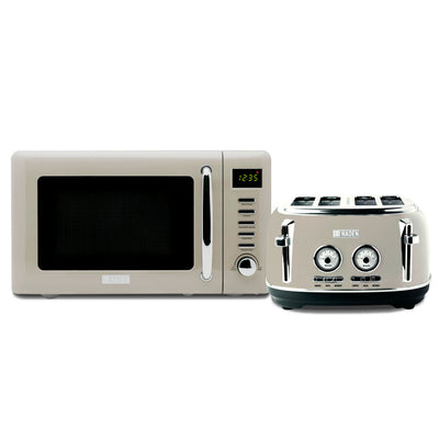 Haden Countertop Microwave & Dorset 4 Slice Wide Slot Toaster, Putty & Chrome