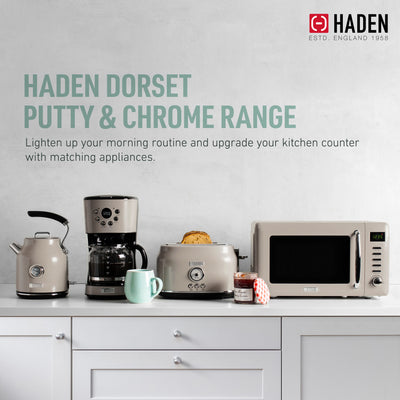 Haden Countertop Microwave & Dorset 4 Slice Wide Slot Toaster, Putty & Chrome