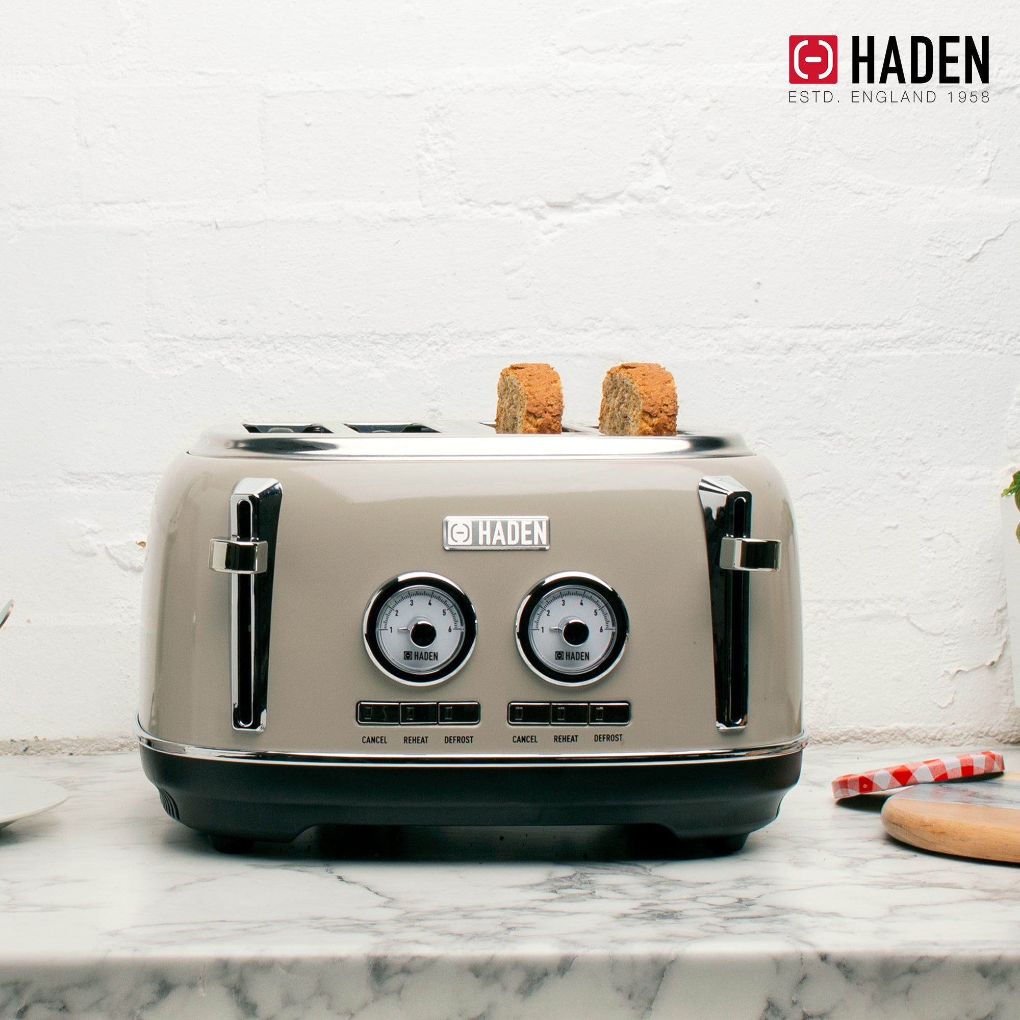 Haden Countertop Microwave & Dorset 4 Slice Wide Slot Toaster, Putty & Chrome