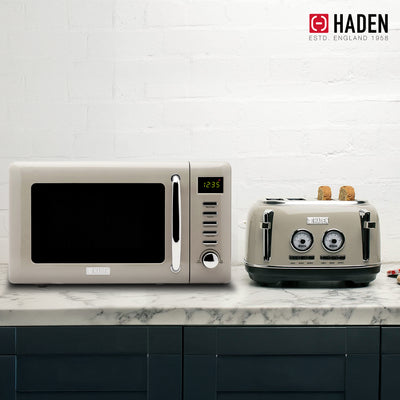 Haden Countertop Microwave & Dorset 4 Slice Wide Slot Toaster, Putty & Chrome