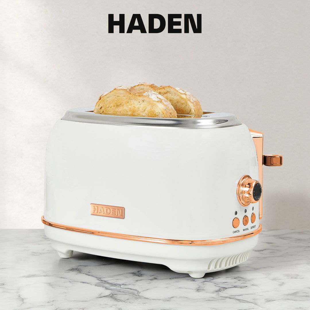 Haden Heritage 2 Slice Wide Slot Toaster & 12 Cup Coffee Maker, Ivory & Copper - VMInnovations