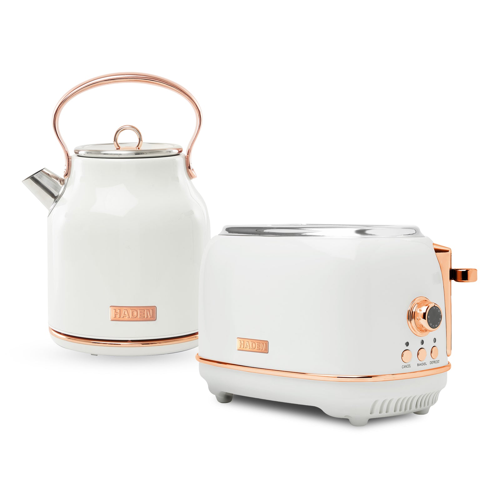 Haden Heritage 2 Slice Wide Slot Toaster & Electric Water Kettle, Ivory & Copper - VMInnovations
