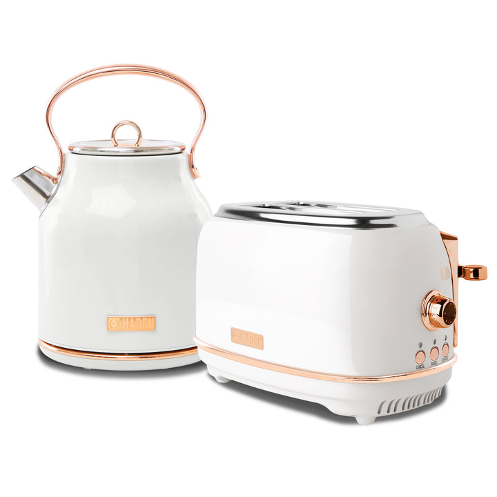 Haden Heritage 2 Slice Wide Slot Toaster & Electric Water Kettle, Ivory & Copper