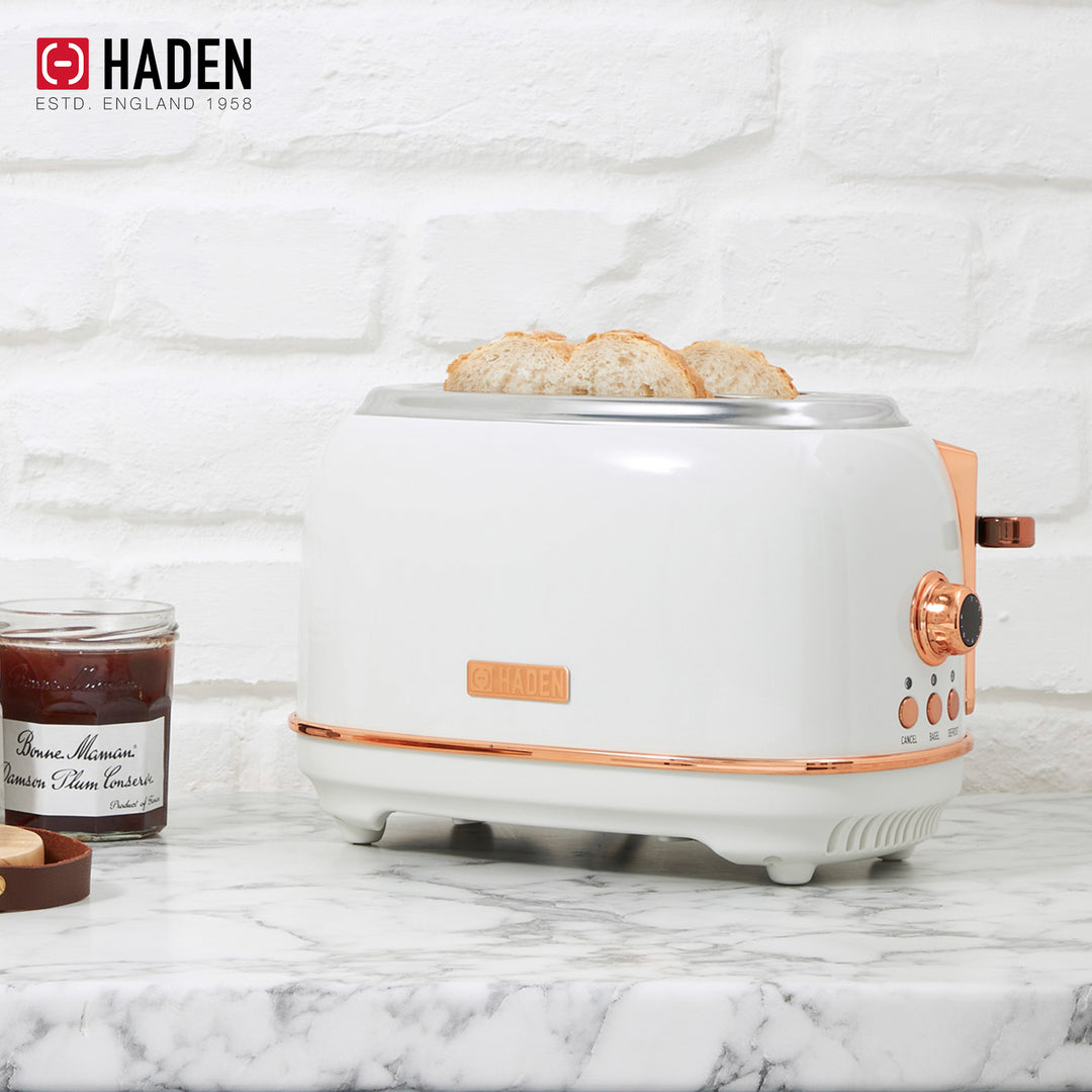 Haden Heritage 2 Slice Wide Slot Toaster & Electric Water Kettle, Ivory & Copper