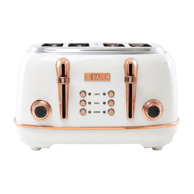 Haden Heritage 4 Slice Wide Slot Toaster & Electric Water Kettle, Ivory & Copper