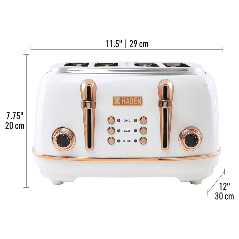 Haden Heritage 4 Slice Wide Slot Toaster & Electric Water Kettle, Ivory & Copper