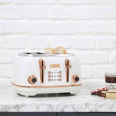 Haden Heritage 4 Slice Wide Slot Toaster & Electric Water Kettle, Ivory & Copper