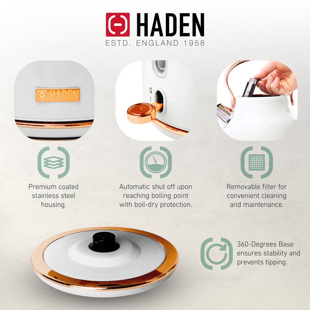 Haden Heritage 4 Slice Wide Slot Toaster & Electric Water Kettle, Ivory & Copper