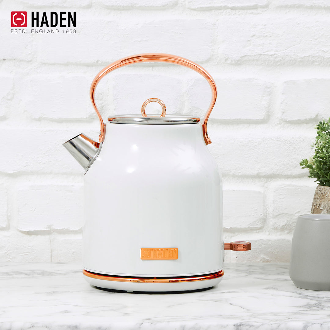 Haden Heritage 4 Slice Wide Slot Toaster & Electric Water Kettle, Ivory & Copper