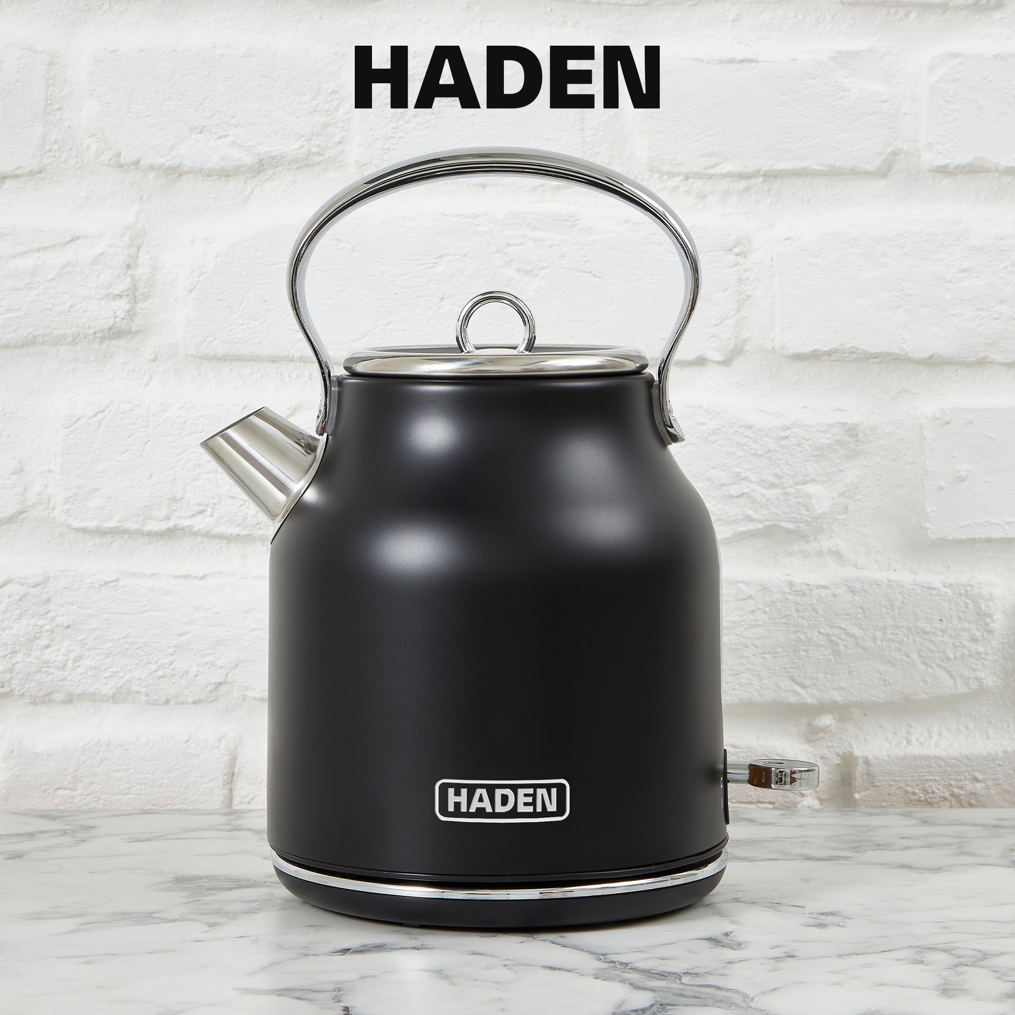 Haden 12 Cup Coffee Maker & Heritage 1.7 Liter Electric Kettle, Black & Chrome