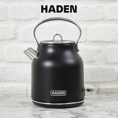 Haden 12 Cup Coffee Maker & Heritage 1.7 Liter Electric Kettle, Black & Chrome