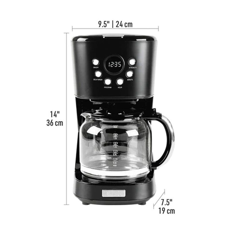 Haden 12 Cup Coffee Maker & Heritage 2 Slice Wide Slot Toaster, Black & Chrome