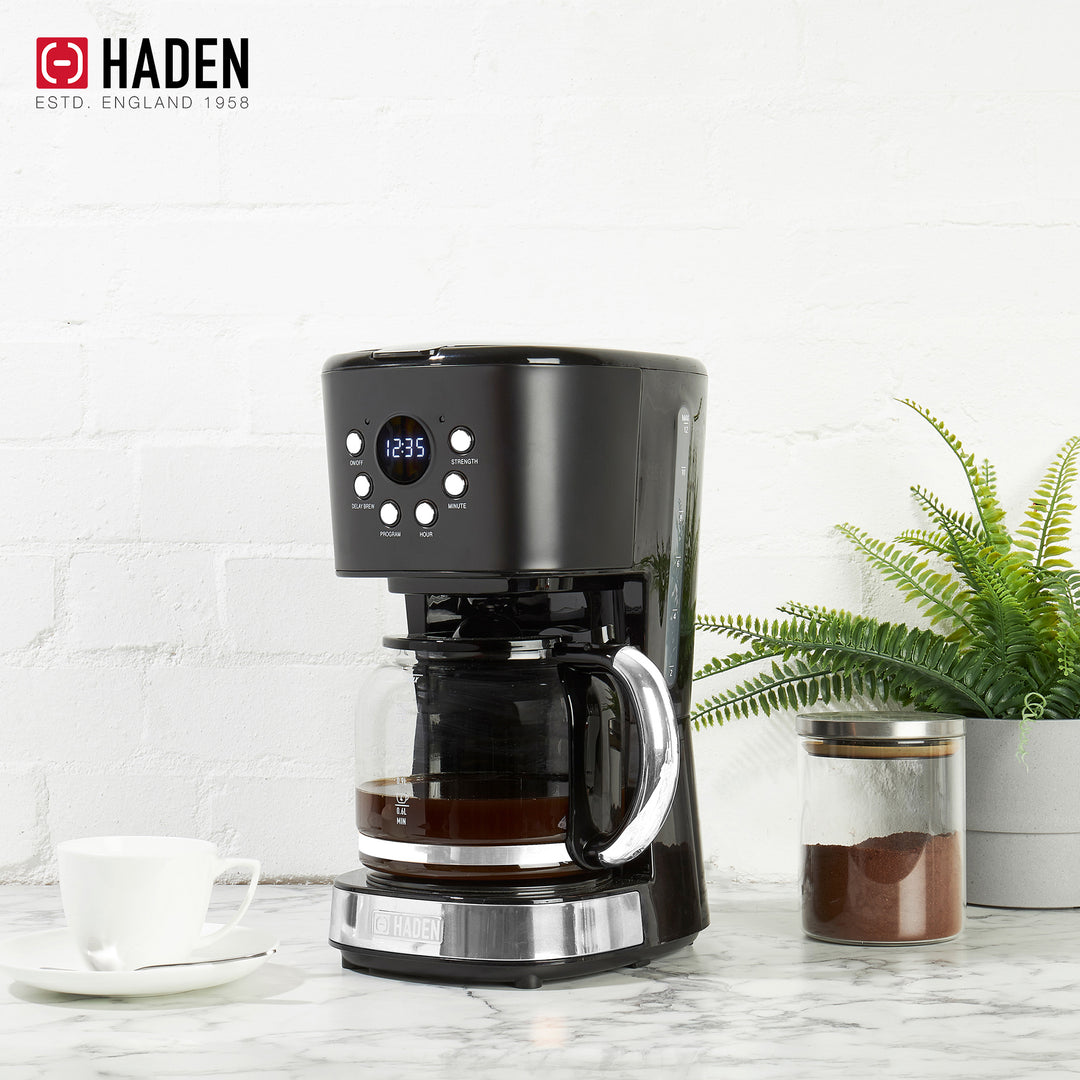 Haden 12 Cup Coffee Maker & Heritage 2 Slice Wide Slot Toaster, Black & Chrome