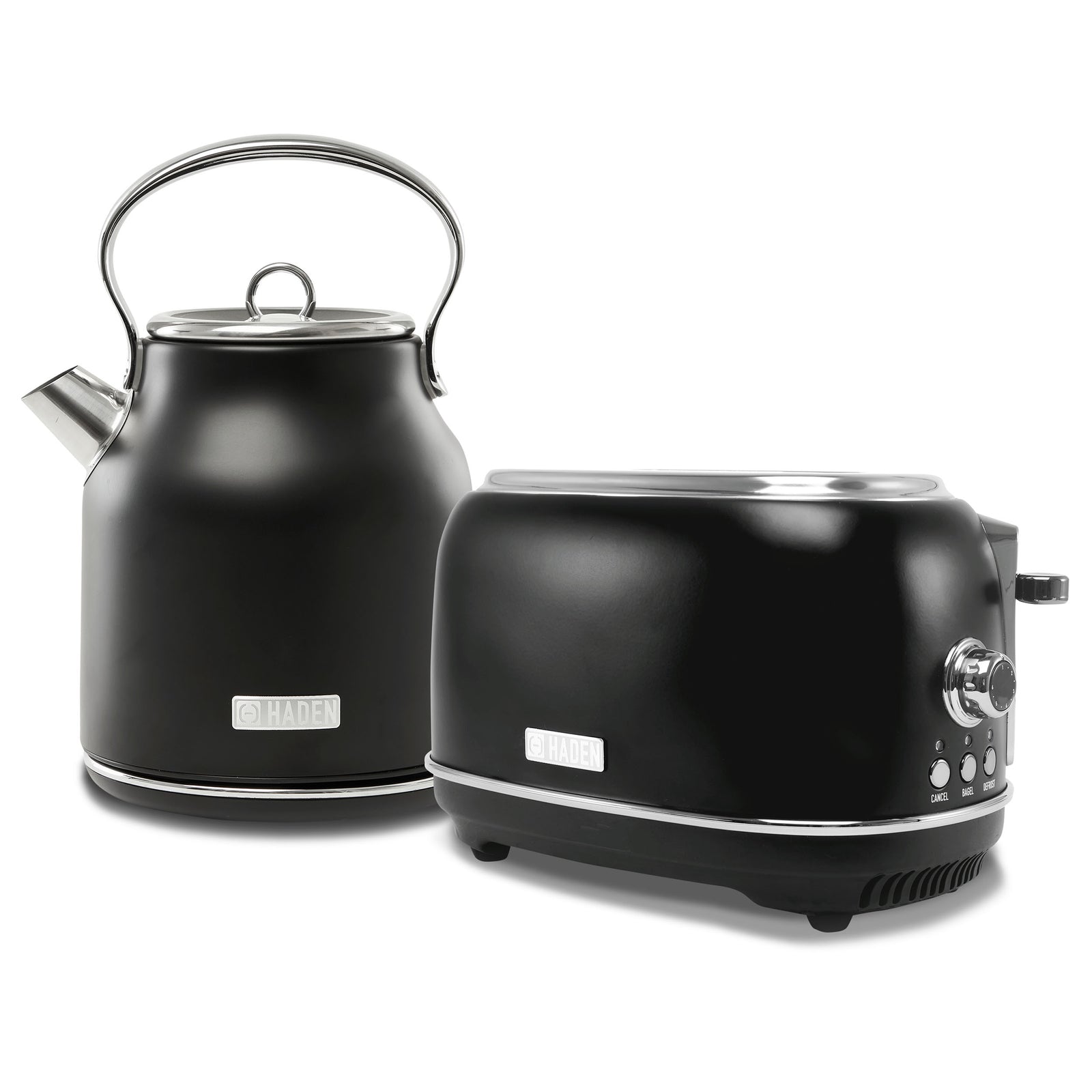 Haden Heritage 2 Slice Wide Slot Toaster & Electric Water Kettle, Black & Chrome - VMInnovations