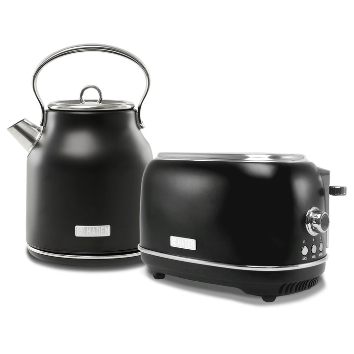 Haden Heritage 2 Slice Wide Slot Toaster & Electric Water Kettle, Black & Chrome