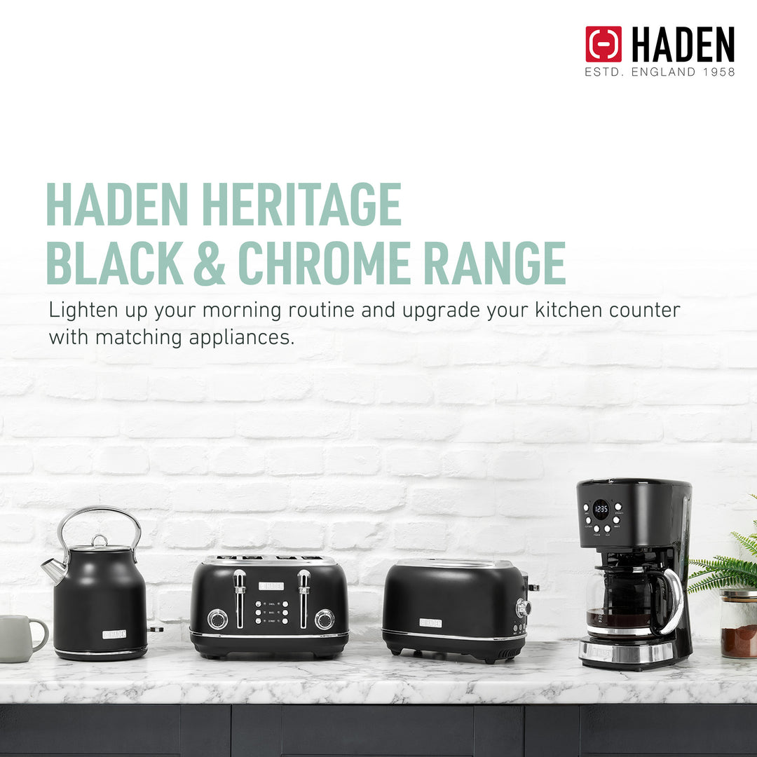 Haden Heritage 2 Slice Wide Slot Toaster & Electric Water Kettle, Black & Chrome