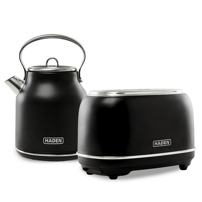 Haden Heritage 2 Slice Wide Slot Toaster & Electric Water Kettle, Black & Chrome