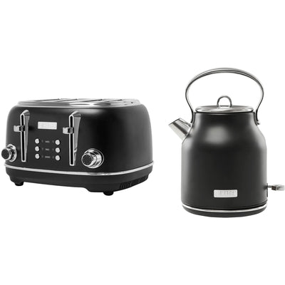 Haden Heritage 4 Slice Wide Slot Toaster & Electric Water Kettle, Black & Chrome