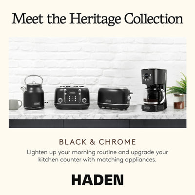 Haden Heritage 4 Slice Wide Slot Toaster & Electric Water Kettle, Black & Chrome