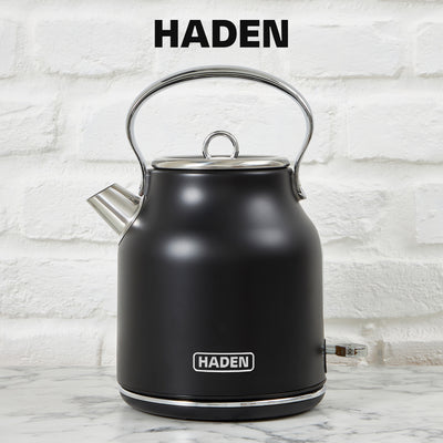 Haden Heritage 4 Slice Wide Slot Toaster & Electric Water Kettle, Black & Chrome