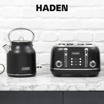 Haden Heritage 4 Slice Wide Slot Toaster & Electric Water Kettle, Black & Chrome