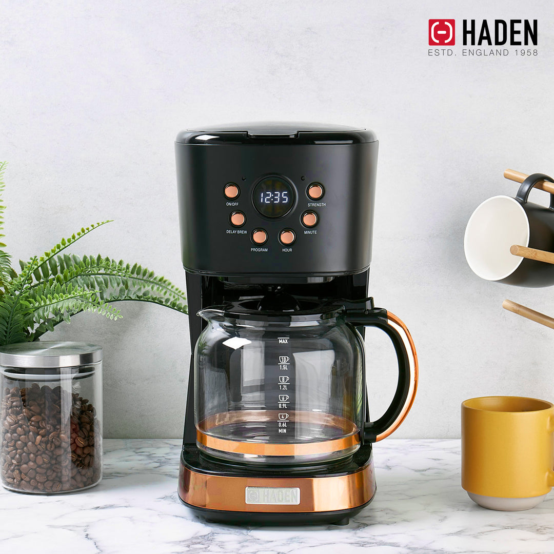 Haden Heritage 1.7 Liter Electric Kettle & 12 Cup Coffee Maker, Black & Copper