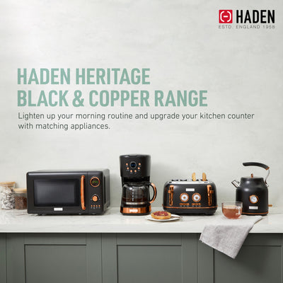 Haden Heritage 1.7L Electric Water Kettle & Compact Microwave, Black & Copper - VMInnovations