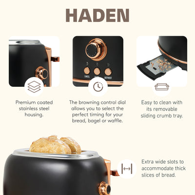 Haden Heritage 2 Slice Wide Slot Toaster & 12 Cup Coffee Maker, Black & Copper
