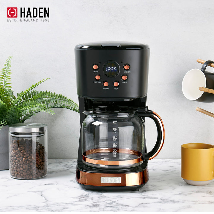 Haden Heritage 2 Slice Wide Slot Toaster & 12 Cup Coffee Maker, Black & Copper