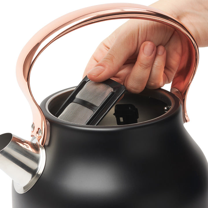 Haden Heritage Electric Water Kettle & 2 Slice Wide Slot Toaster, Black & Copper - VMInnovations