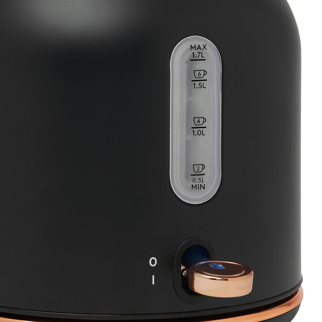 Haden Heritage Electric Water Kettle & 2 Slice Wide Slot Toaster, Black & Copper - VMInnovations
