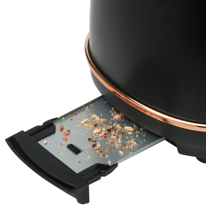 Haden Heritage Electric Water Kettle & 2 Slice Wide Slot Toaster, Black & Copper - VMInnovations