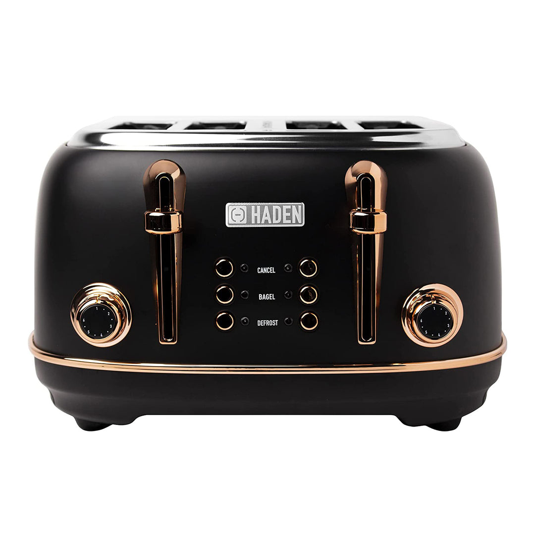 Haden Heritage 4 Slice Wide Slot Toaster & 12 Cup Coffee Maker, Black & Copper